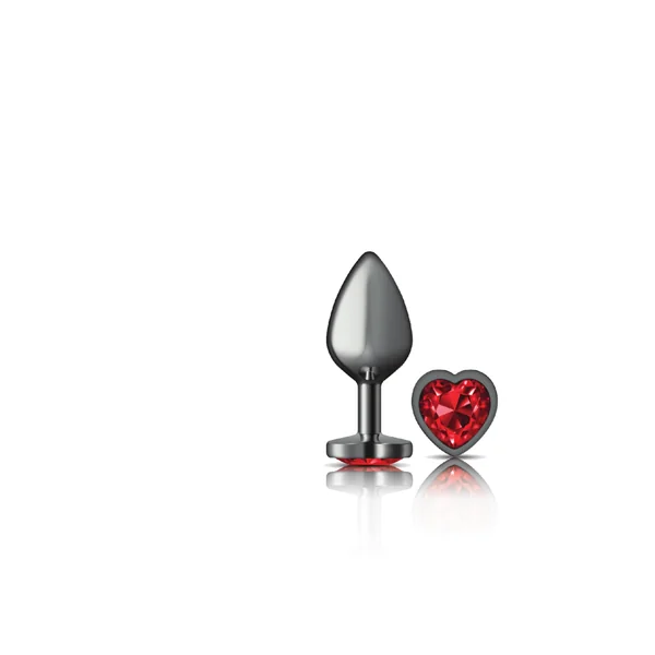 Cheeky Charms - Gunmetal Metal Butt Plug - Heart - Dark Red - Medium