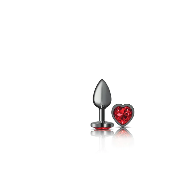 Cheeky Charms - Gunmetal Metal Butt Plug - Heart - Dark Red - Small
