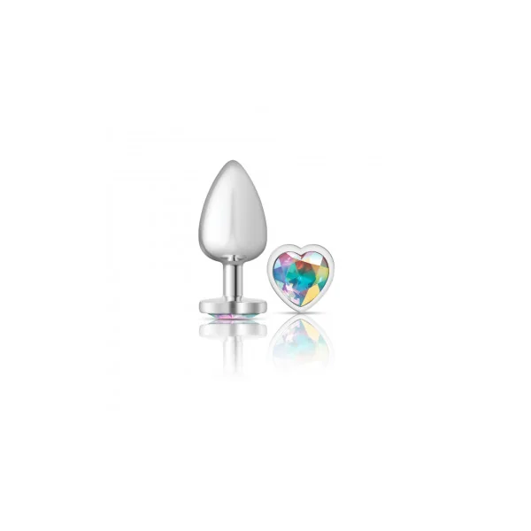 CHEEKY CHARMS HEART CLEAR IRIDESCENT LARGE SILVER PLUG