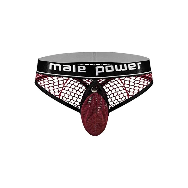 Cock Pit Net Cock Ring Thong - S- M - Burgundy