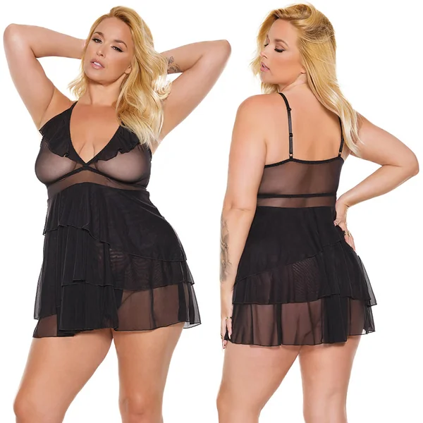 Coquette Babydoll & G-String - Black O/S X