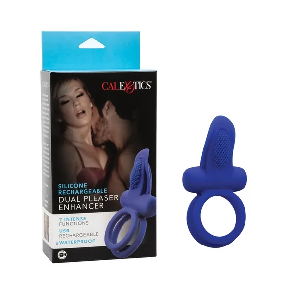 Couple’s Enhancers Silicone Rechargeable Dual Pleaser Enhancer – Blue