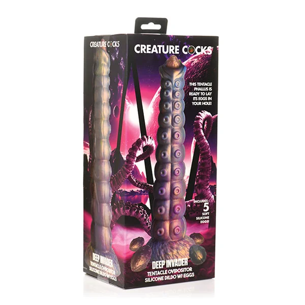 Creature Cocks Deep Invader Tentacle Ovipositor Silicone Dildo w/Eggs - Multi Color