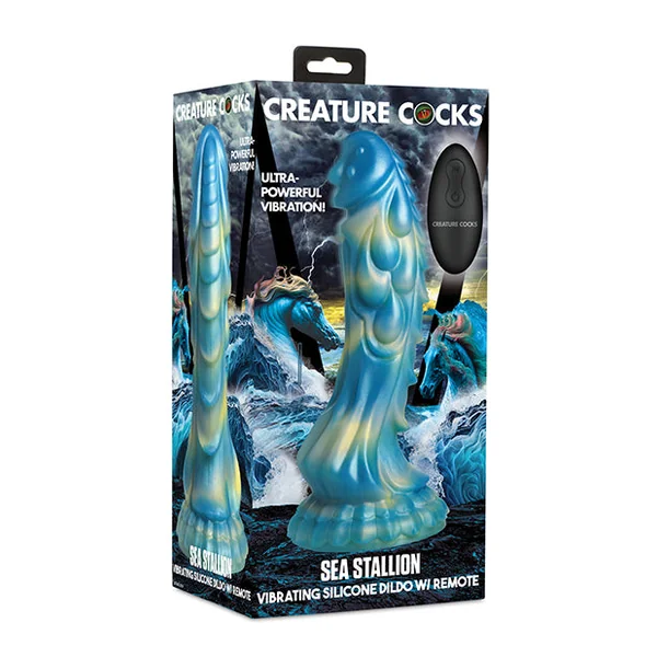 Creature Cocks Sea Stallion Vibrating Dildo w/ Remote - Blue/Yellow