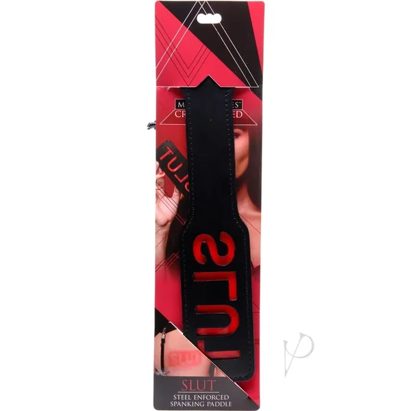 Crimson Tied Collection Slut Steel Enforced Faux Leather Spanking Paddle Black 12.5 Inch