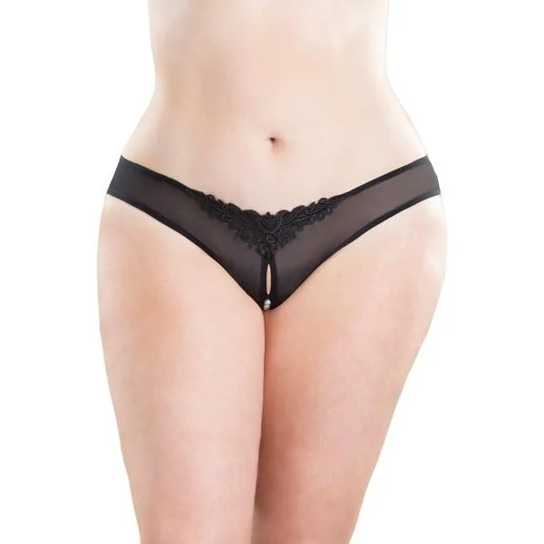 Crotchless Thong W-pearls Black (One-Size)