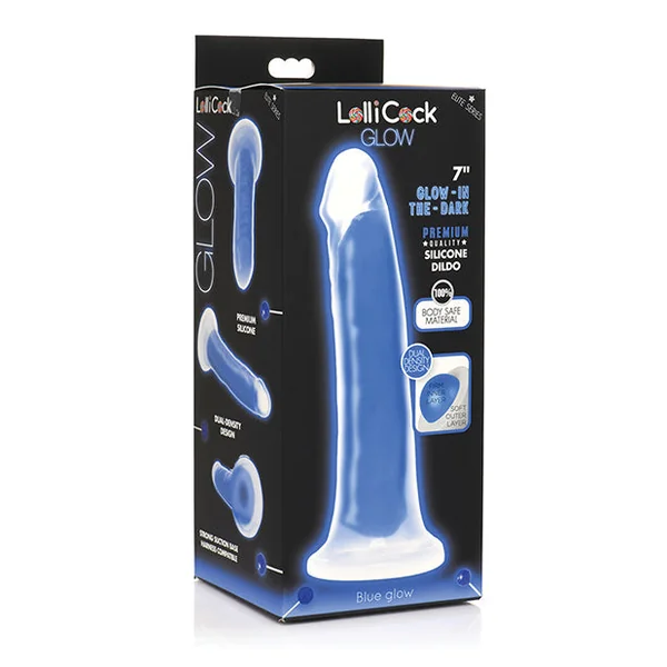 Curve Toys Lollicock 7" Glow In The Dark Silicone Dildo - Blue