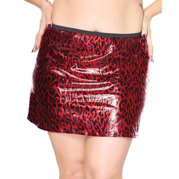 Darque Metallic Wet Look Skirt – Red/Black 1X/2X