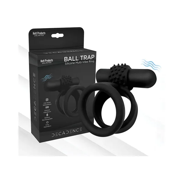 Decadence Ball Trap Dual Strap Cock&Ball Ring With Power Bullet