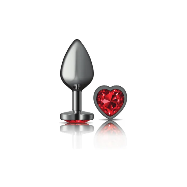 Deep Red Heart Gem Gunmetal Metal Plug - Md