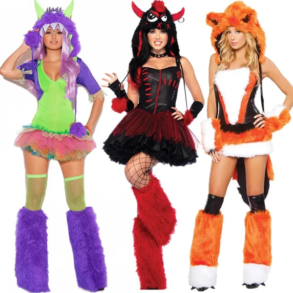 Deluxe Plush Monster Girl Costume β Furry Leopard Fox Cat Cosplay Dress-Up Outfit for Women