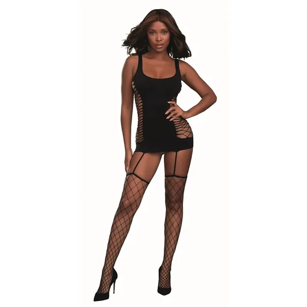 Diamond Net Opaque Garter Dress