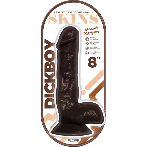 Dickboy - Skins - Dildo With Balls - 8 Inch - Chocolate Dick Lover