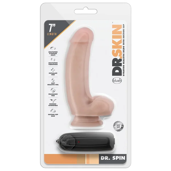 Dr. Skin Dr. Spin Realistic G-Spot Vanilla 7-Inch Long Remote Control Vibrating Dildo With Suction Cup Base