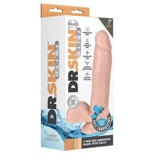 Dr. Skin Glide Realistic Vanilla 7-Inch Long Dildo With Balls & Suction Cup Base