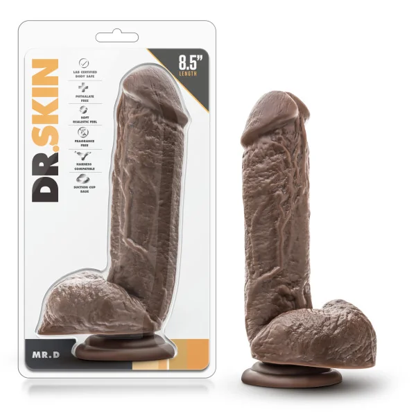 DR. SKIN MR. D 8.5IN DILDO W/ SUCTION CUP CHOCOLATE