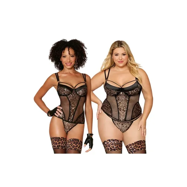 Dreamgirl 12889/X Allover Leopard Lace Fishnet Bustier Set