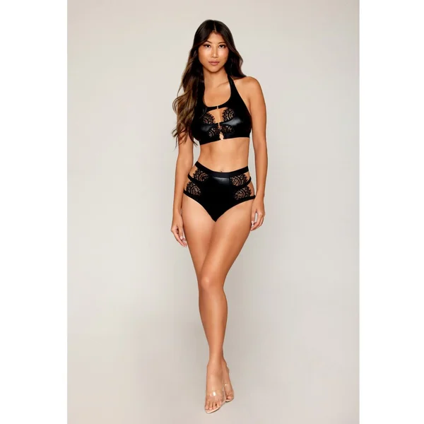 Dreamgirl Stretch Faux Leather and Eyelash Lace Bralette Set