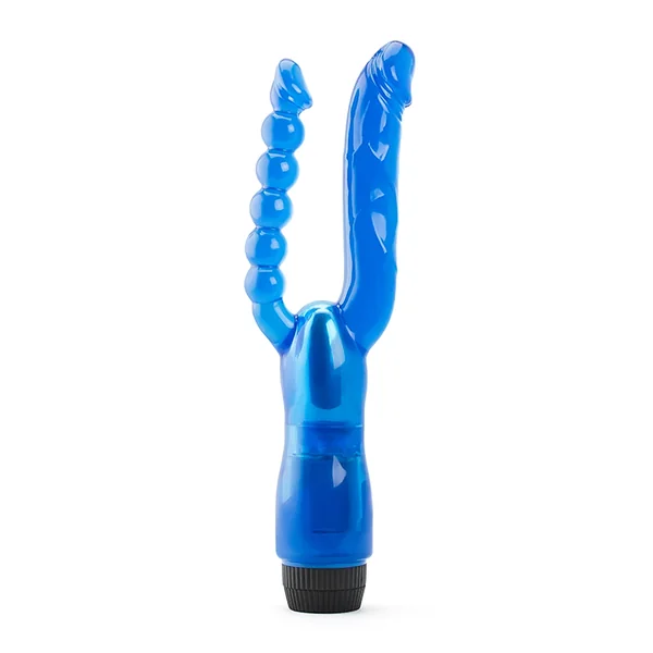Dual Penetrator With Anal Pearl Beads – Blue