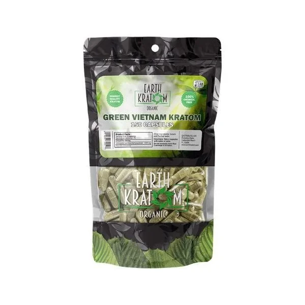 Earth Kratom 150ct Capsules Green Vietnam