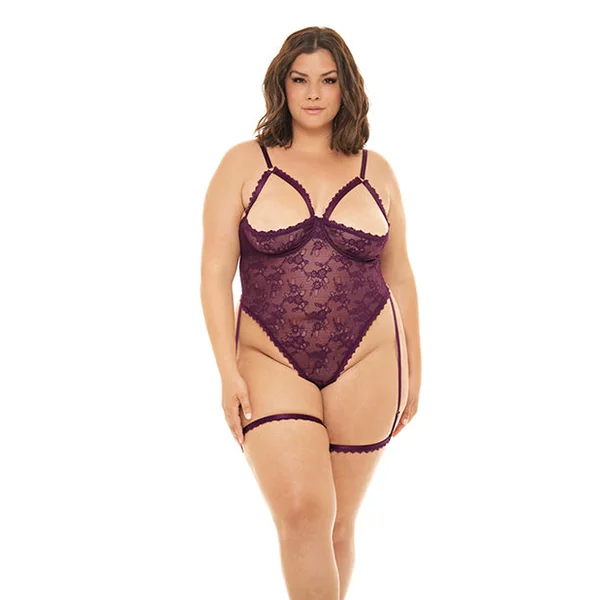 Elayne Open Shelf Cup Teddy W/garter Stays Patent Purple