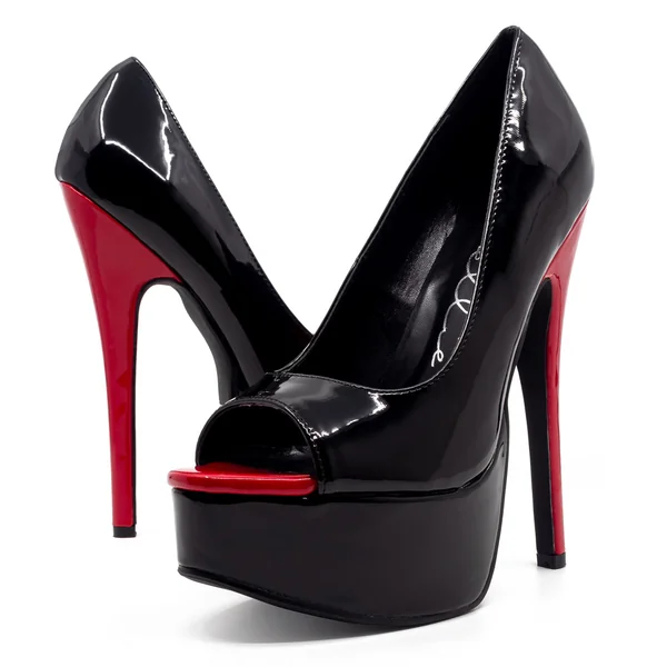 Ellie Shoes Bonnie 6.5" Stiletto Patent Platform Open Toe Pump