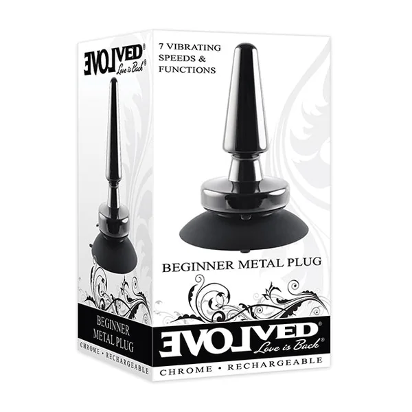 Evolved Beginner Vibrating Rechargeable Metal Plug - Black