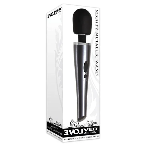 Evolved Mighty Metallic Wand Vibrator – Gray/Black