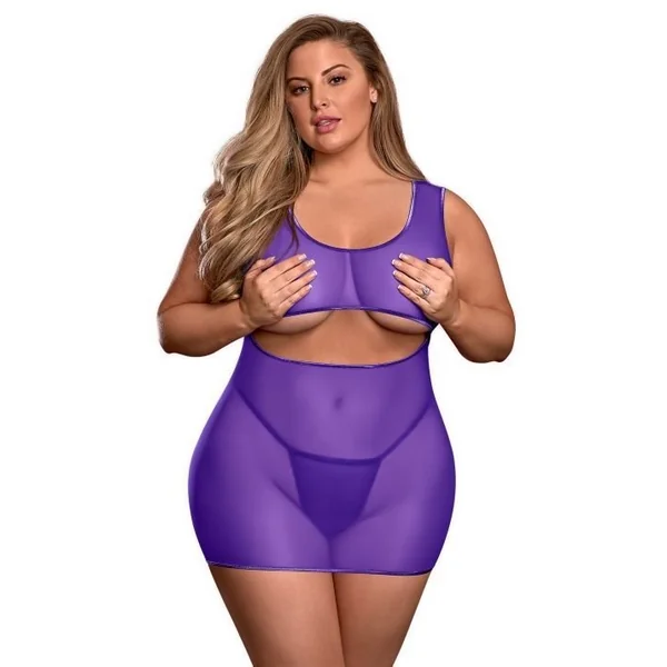 Exposed Lingerie Underboob Dress & Crotchless G Purple Queen