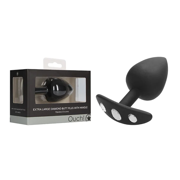 EXTRA LARGE DIAMOND BUTT PLUG W/ HANDLE BLACK