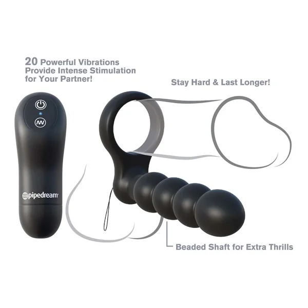 Fantasy C Ringz Remote Control Silicone Double Penetrator Penis Ring Waterproof Black