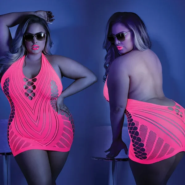 Fantasy Lingerie Glow Shock Value Halter Dress-Neon Pink Queen