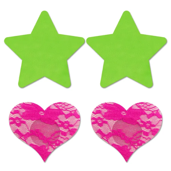 Fantasy Lingerie Neon Star & Lace Heart Nipple Pasties Set