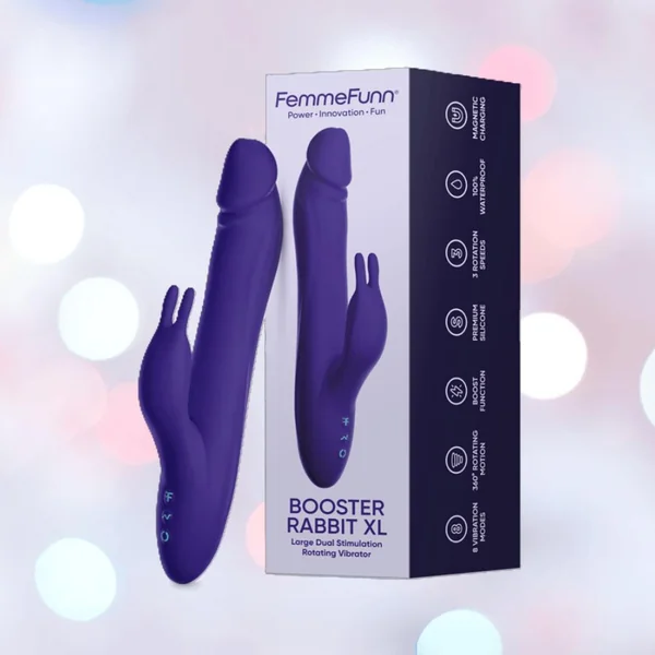 FemmeFunn Booster Rabbit XL: Deluxe Rotating Vibrator with Boost Mode - Dark Purple