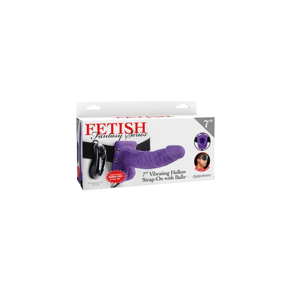 FETISH FANTASY 7 VIBRATING HOLLOW STRAP ON W/BALLS PURPLE “
