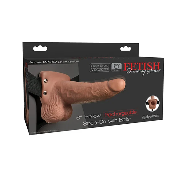Fetish Fantasy Series 6" Hollow Rechargeable Strap On W-balls - Tan