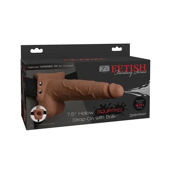 Fetish Fantasy Series 7.5″ Hollow Squirting Strap On w/Balls – Tan