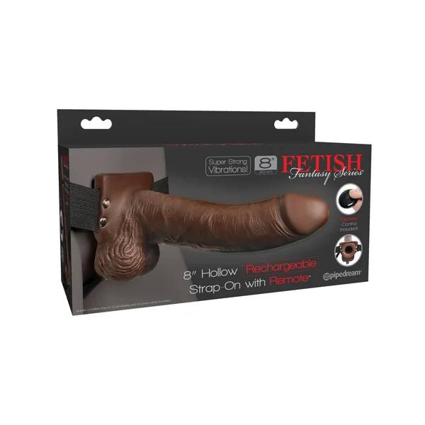 Fetish Fantasy Series 8 Inch Hollow Rechargeable Strap-on With Remote - Brown