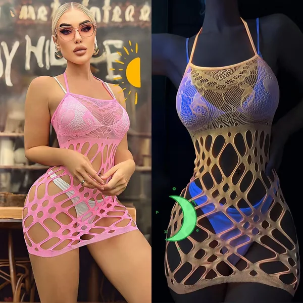 Fishnet Glow In Dark Dress -#007