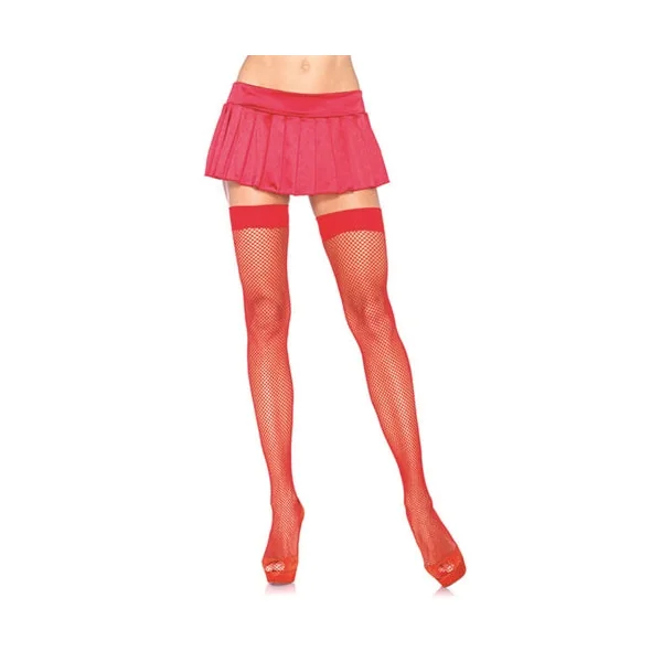 Fishnet Thigh High - One Size - Red