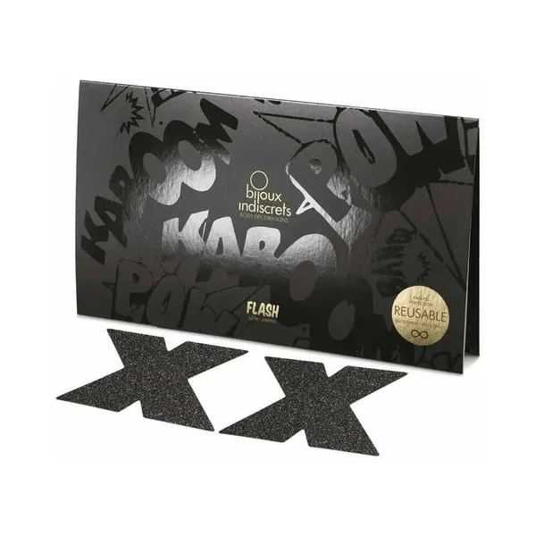 Flash Reusable Glitter Pasties Black Cross