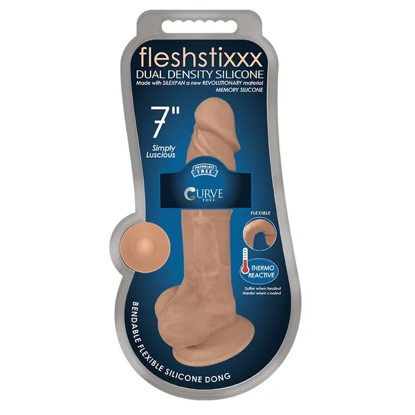 FLESHSTIXXX 7IN SILICONE DILDO W/ BALLS LATTE