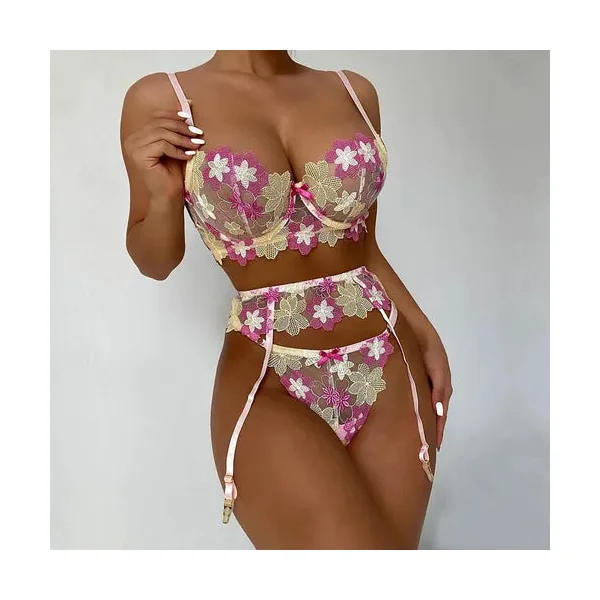 Flower Lingerie 3 Pc Set - #042