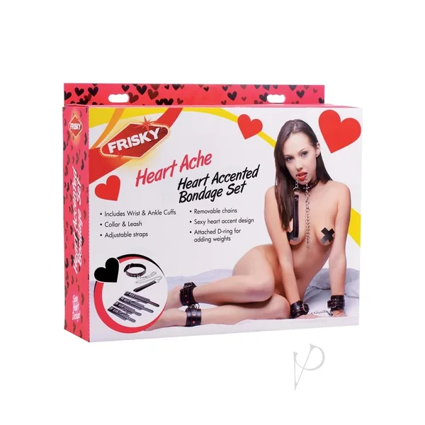 Frisky Heartache 5 Piece Heart Accented Bondage Set For Couples