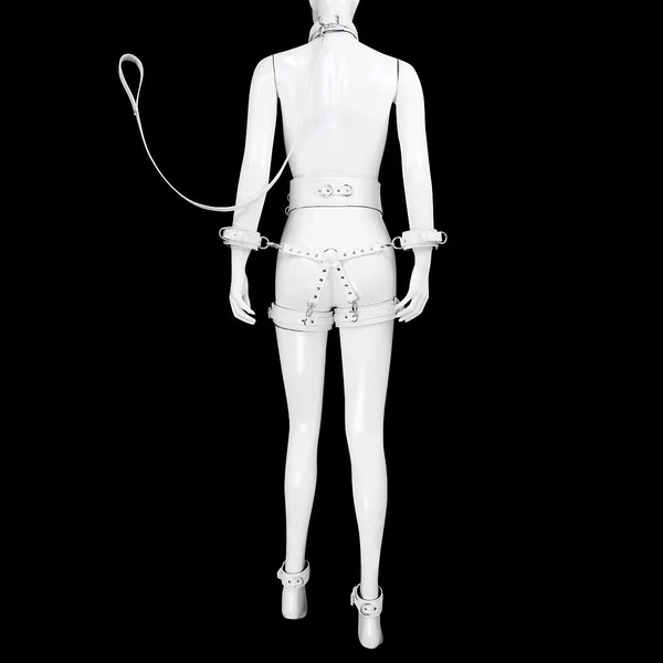 Full Body PU Leather Bondage Restraint Set with Collar, Leash, Cuffs & Harness - Adjustable Adult Play(White)