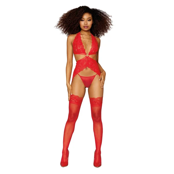Garter Slip and G-String - One Size - Lipstick Red