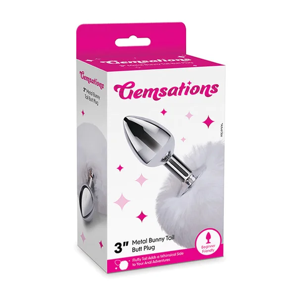 Gemsations 2.95" Metal Bunny Tail Butt Plug - Silver