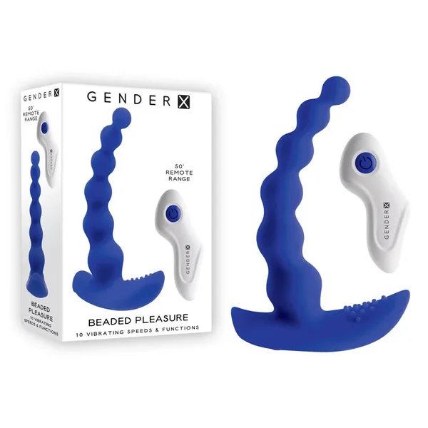 Gender X BEADED PLEASURE – Blue 11.4 cm USB Rechargeable Vibrating Anal Beads with Remote