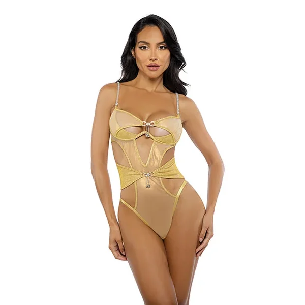 Gilded Beauty Metallic Shimmer Mesh Teddy w/Rhinestone Accents – Gold SM