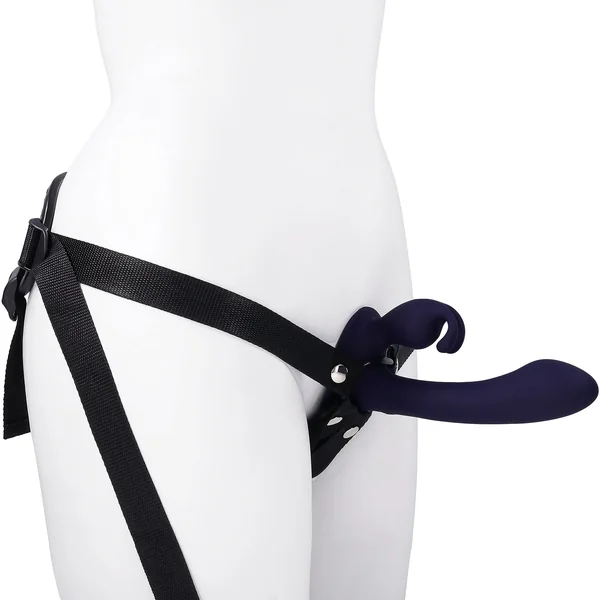 Giving Vibes Rechargeable Silicone Triple Stimulation Strap-On Vibrator By Evolved Novelties